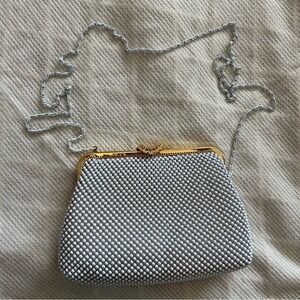 Vintage metal mesh bag white gold shell crystal cocktail‎ formal wedding party